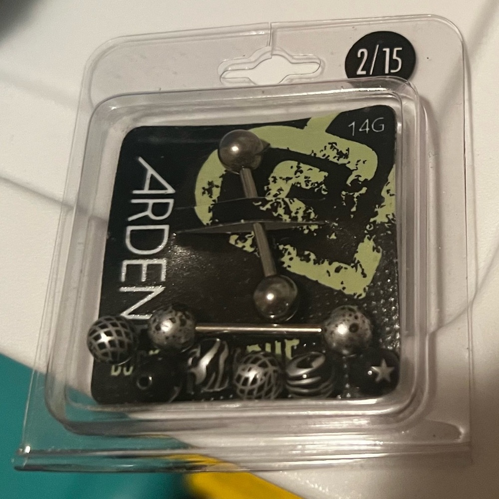 Lot of 2 Packages - Ardene Black and Silver Tongue Rings - Surgical Steel